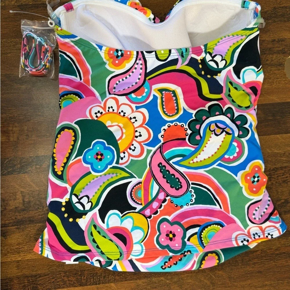 NWT Bleu by Rod Beattie Printed Twist Bandeau Tankini Swim Top Size 6 - Picture 3 of 8